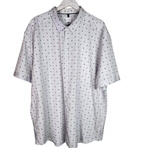 JB HOLT Shirt Mens 3XL White‎ Geometric Print Short Sleeve Button Stretch Knit